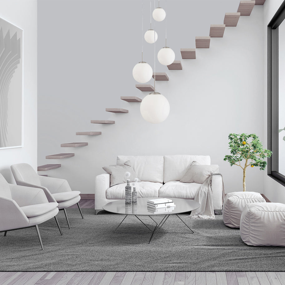 Hanglamp Bollique 7376ST staal 5-lichts met mat-wit glas