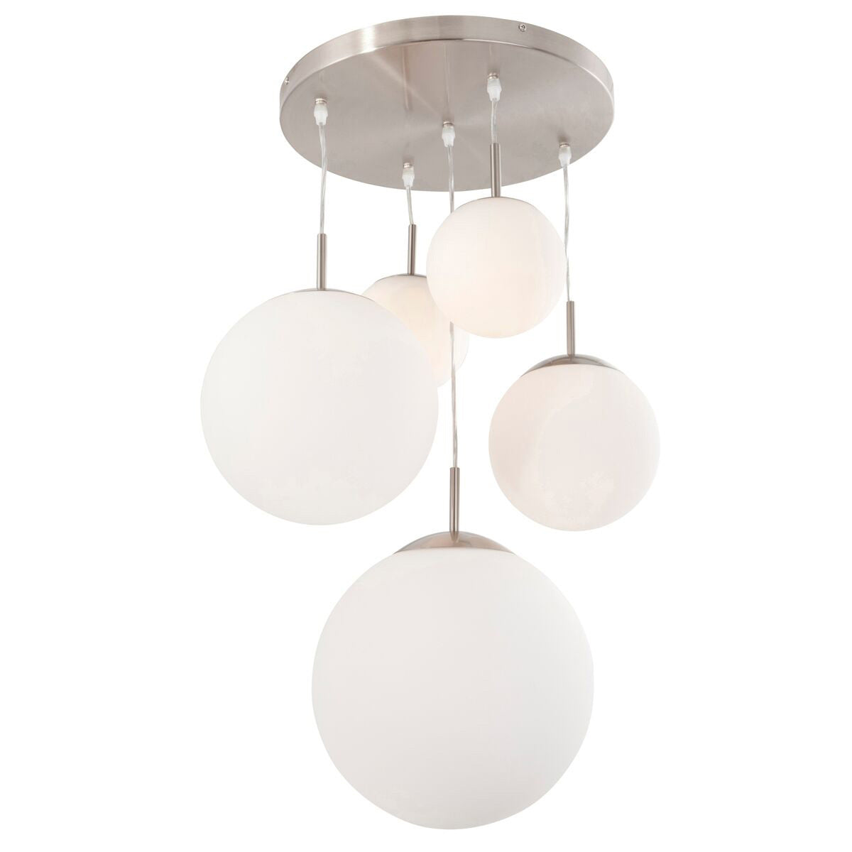 Hanglamp Bollique 7376ST staal 5-lichts met mat-wit glas