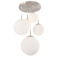 Hanglamp Bollique 7376ST staal 5-lichts met mat-wit glas