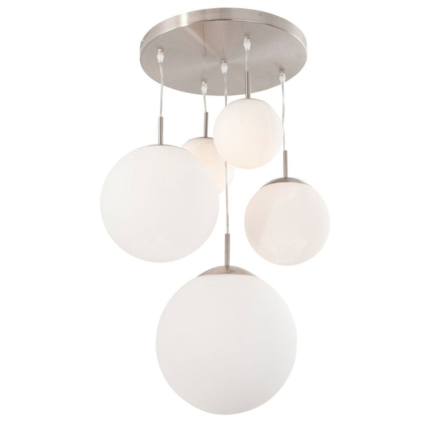 Hanglamp Bollique 7376ST staal 5-lichts met mat-wit glas