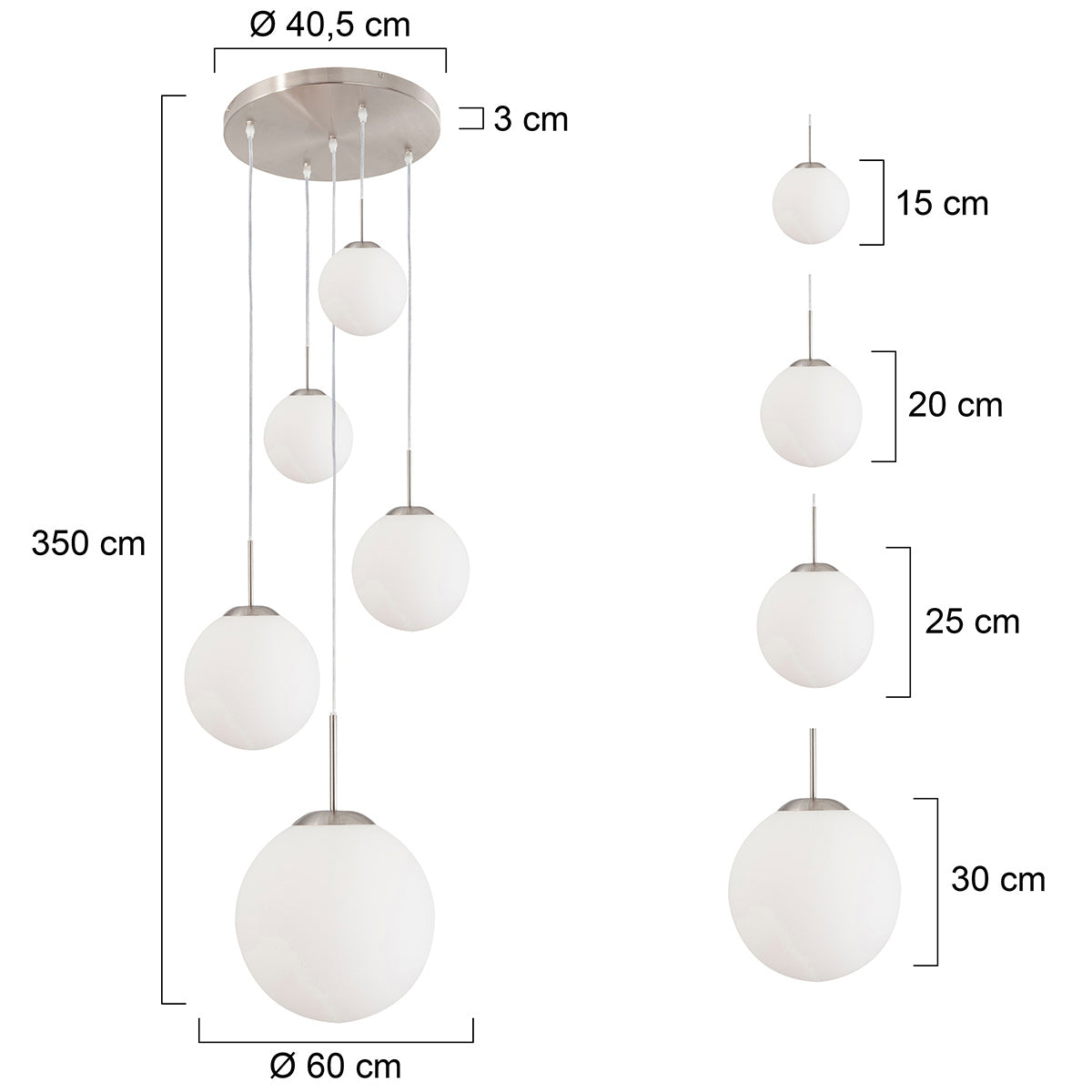 Hanglamp Bollique 7376ST staal 5-lichts met mat-wit glas