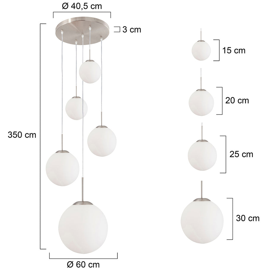 Hanglamp Bollique 7376ST staal 5-lichts met mat-wit glas