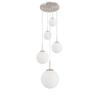 Hanglamp Bollique 7376ST staal 5-lichts met mat-wit glas