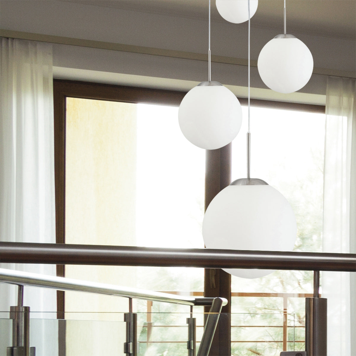 Hanglamp Bollique 7376ST staal 5-lichts met mat-wit glas