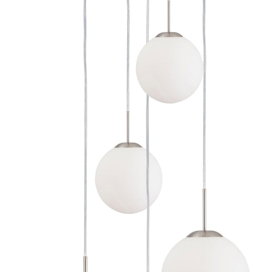 Hanglamp Bollique 7376ST staal 5-lichts met mat-wit glas