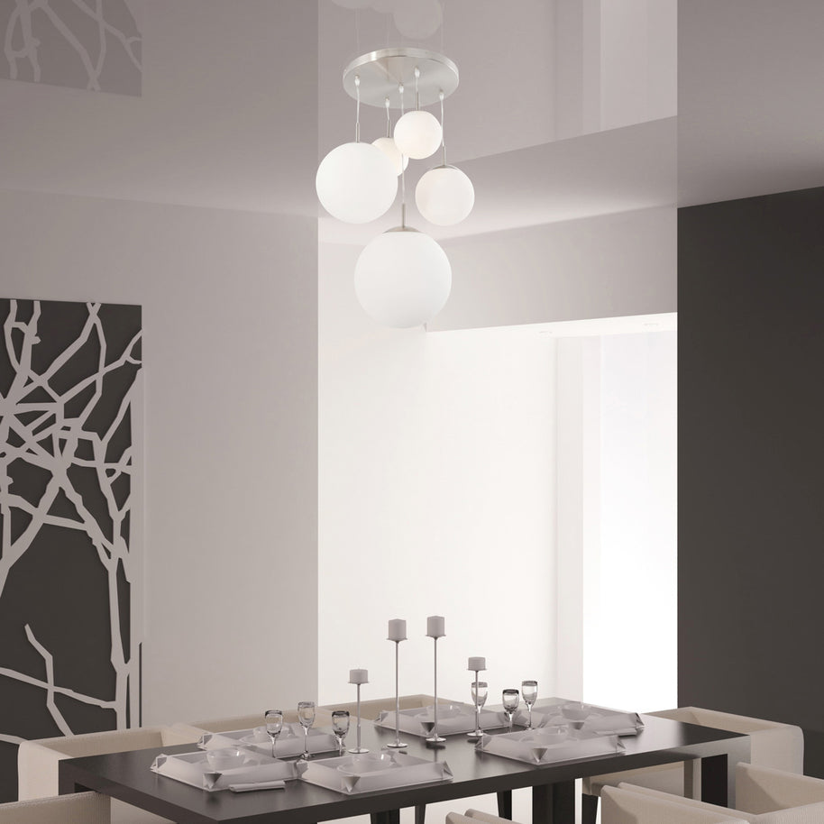 Hanglamp Bollique 7376ST staal 5-lichts met mat-wit glas