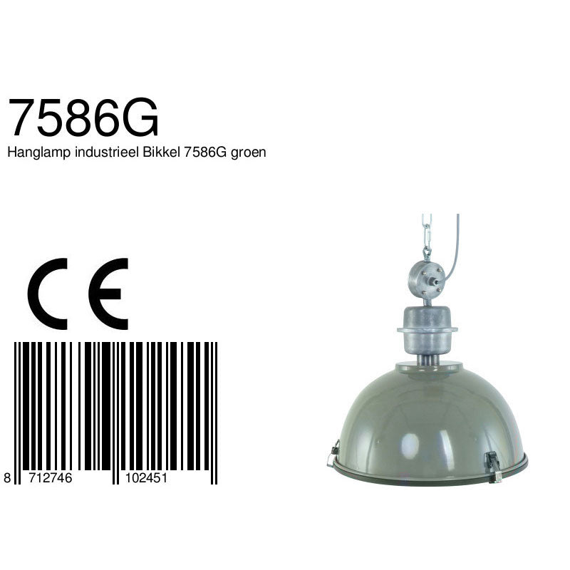Hanglamp Bikkel 7586G stoere groene lamp met industrieel karakter
