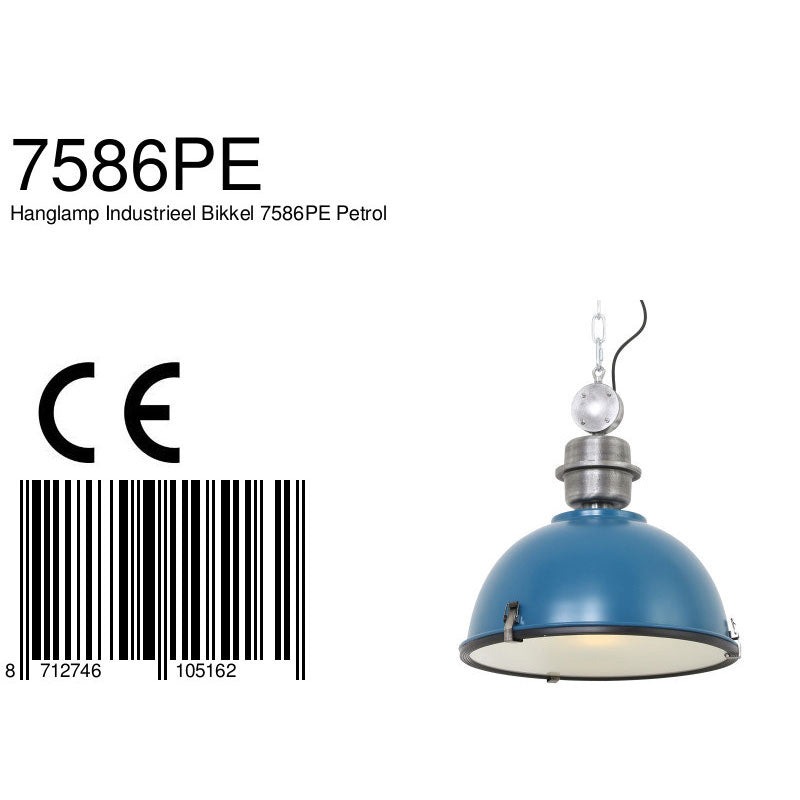 Hanglamp Bikkel 7586PE petrol met stoere industriële look