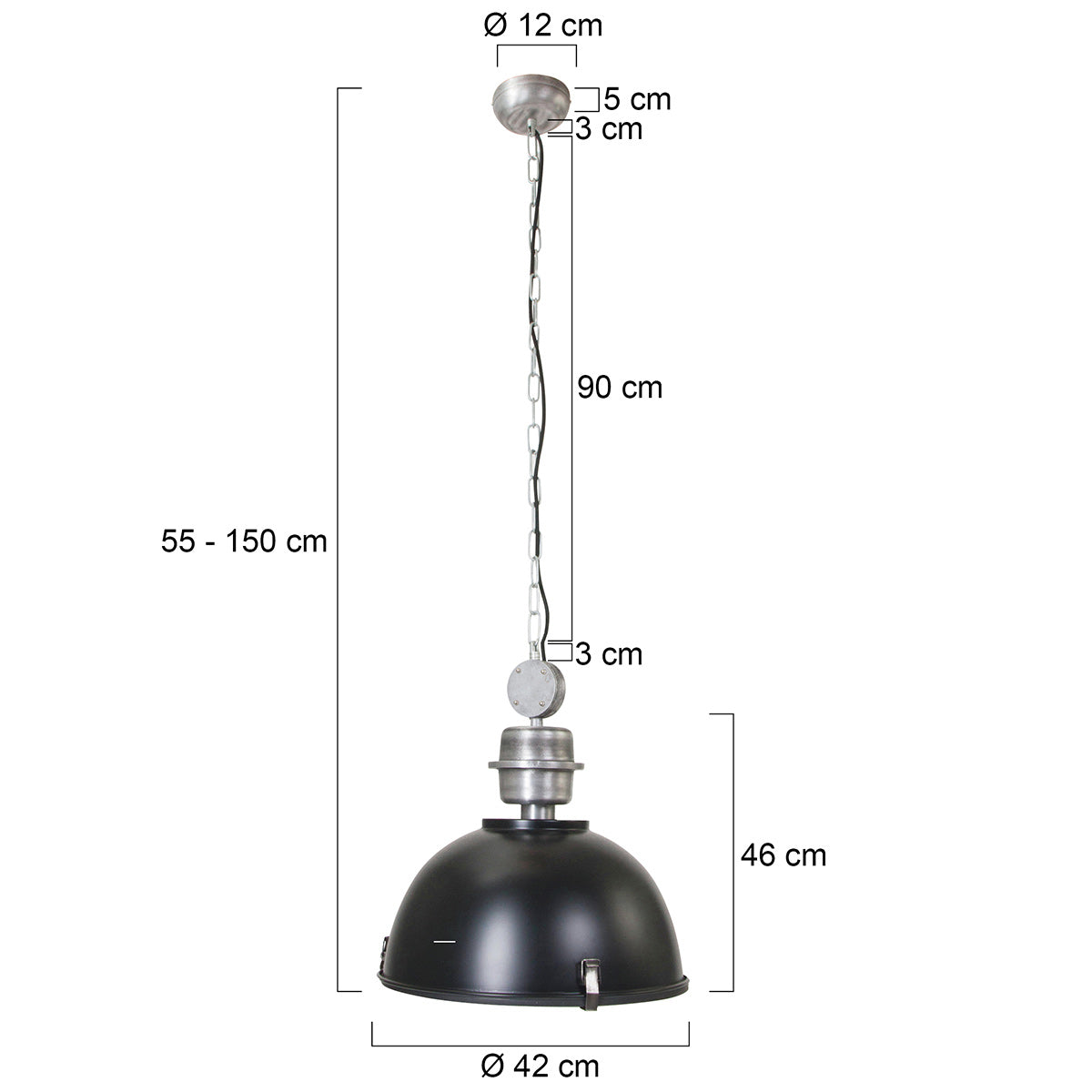 Hanglamp Bikkel 7586ZW zwarte industriële stalen lamp