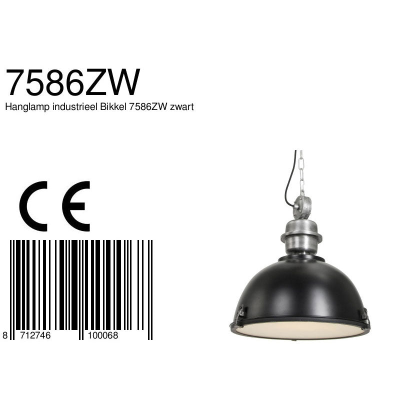 Hanglamp Bikkel 7586ZW zwarte industriële stalen lamp