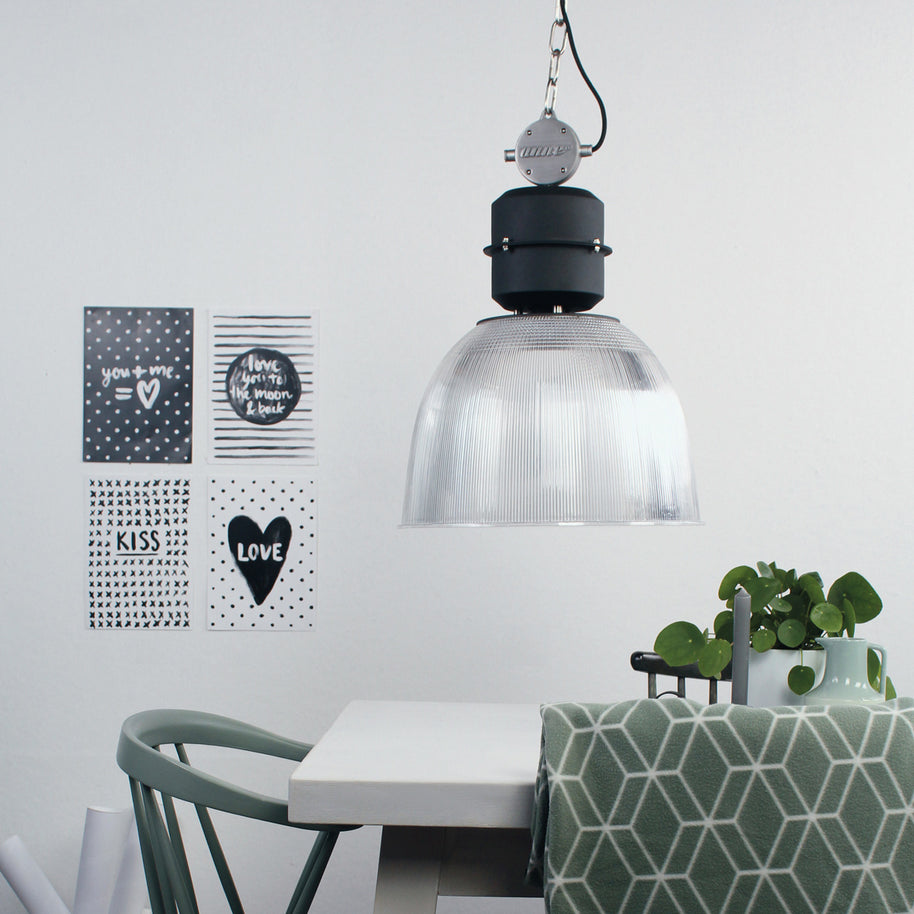 Hanglamp Clearvoyant 7695ZW - industrieel met transparante kap en zwarte details