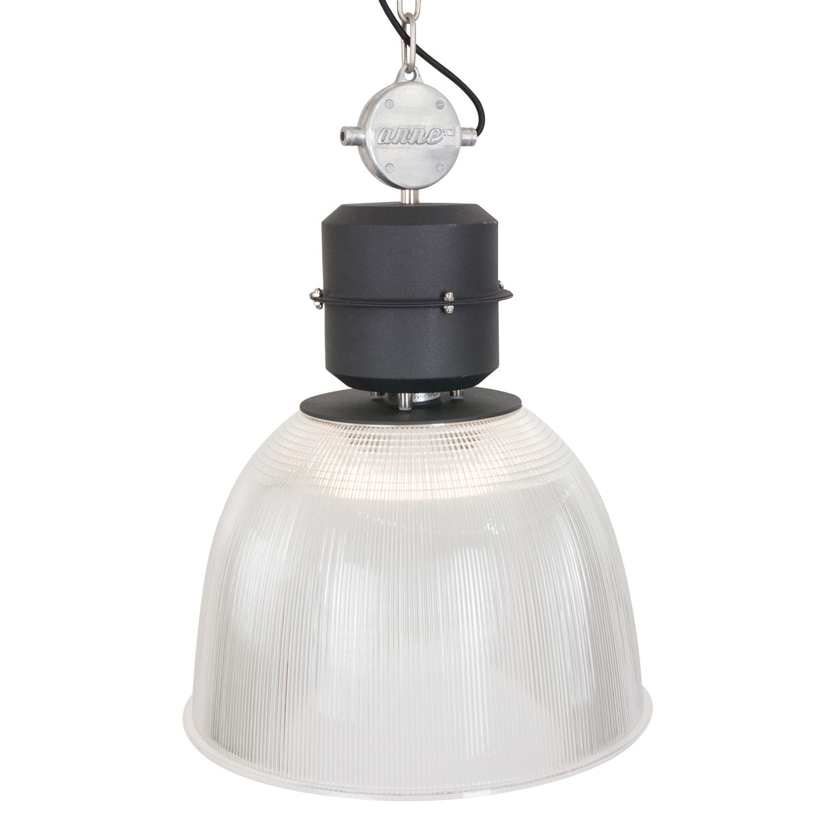 Hanglamp Clearvoyant 7695ZW - industrieel met transparante kap en zwarte details