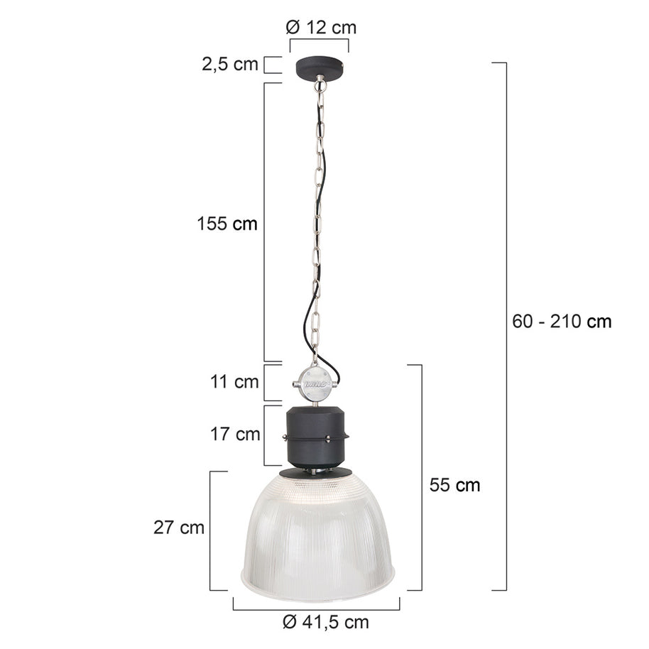 Hanglamp Clearvoyant 7695ZW - industrieel met transparante kap en zwarte details