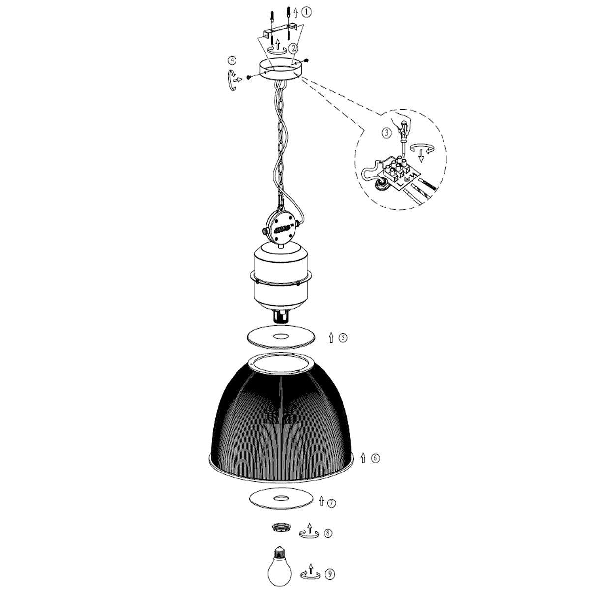 Hanglamp Clearvoyant 7695ZW - industrieel met transparante kap en zwarte details