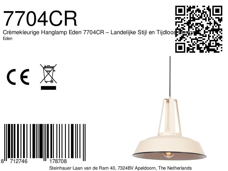 Crèmekleurige hanglamp Eden 7704CR – landelijke stijl en tijdloos ontwerp