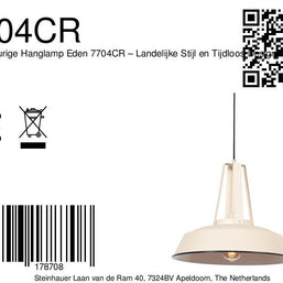 Crèmekleurige hanglamp Eden 7704CR – landelijke stijl en tijdloos ontwerp