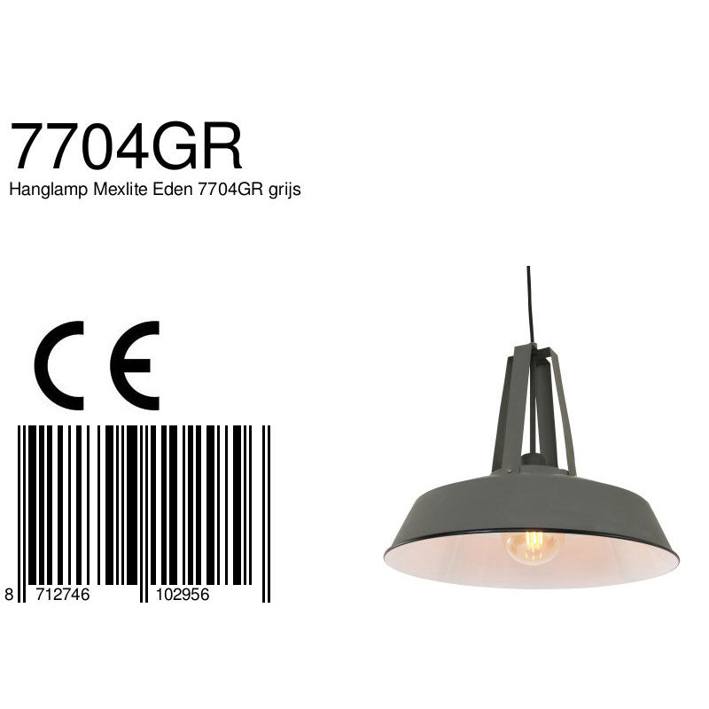 Grijze hanglamp Eden 7704GR met E27‑fitting