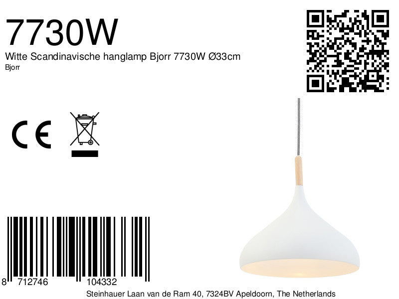 Witte Scandinavische hanglamp Bjorr 7730W Ø33cm