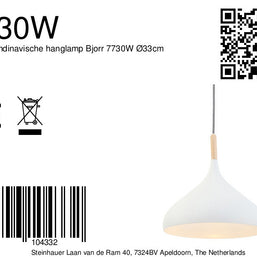 Witte Scandinavische hanglamp Bjorr 7730W Ø33cm