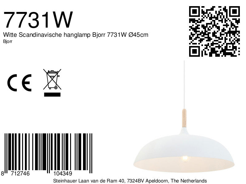 Witte Scandinavische hanglamp Bjorr 7731W Ø45 cm