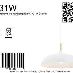 Witte Scandinavische hanglamp Bjorr 7731W Ø45 cm