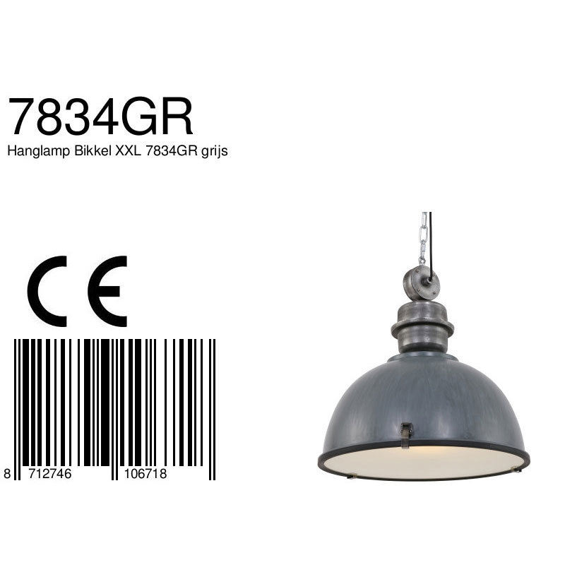 Hanglamp Bikkel XXL 7834GR stoere grijze hanglamp Ø52 cm
