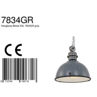 Hanglamp Bikkel XXL 7834GR stoere grijze hanglamp Ø52 cm