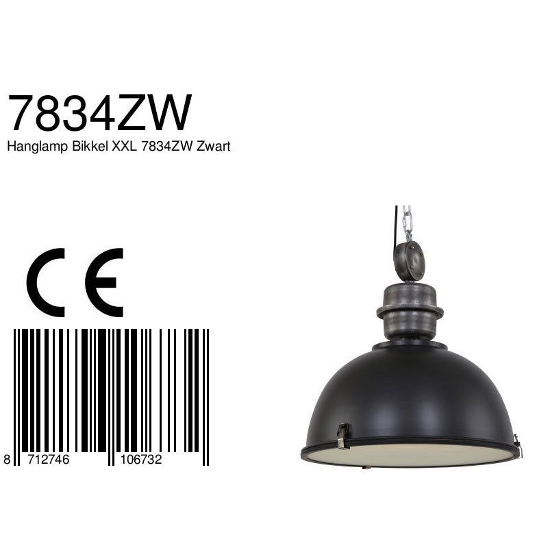 Hanglamp Bikkel XXL 7834ZW robuuste zwarte hanglamp Ø52 cm