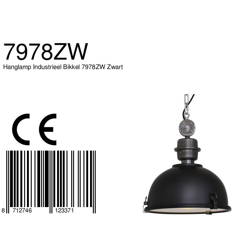 Hanglamp Bikkel 7978ZW - zwarte industriële blikvanger Ø32