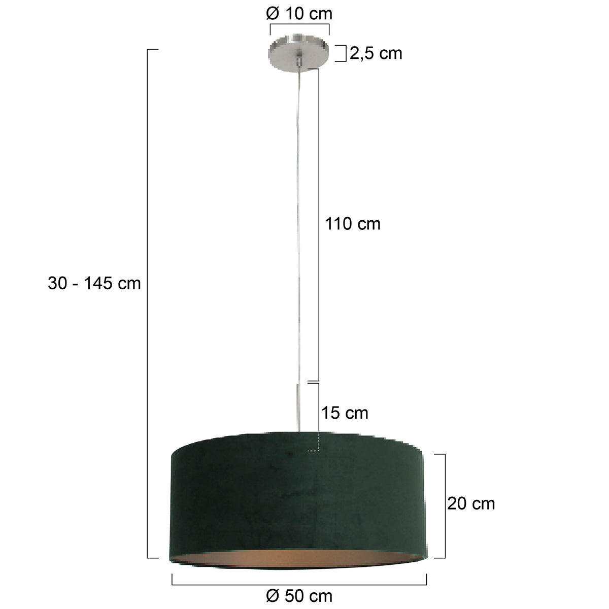 Hanglamp Sparkled Light 8148ST, staal met luxe groene velourskap