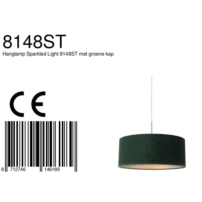 Hanglamp Sparkled Light 8148ST, staal met luxe groene velourskap