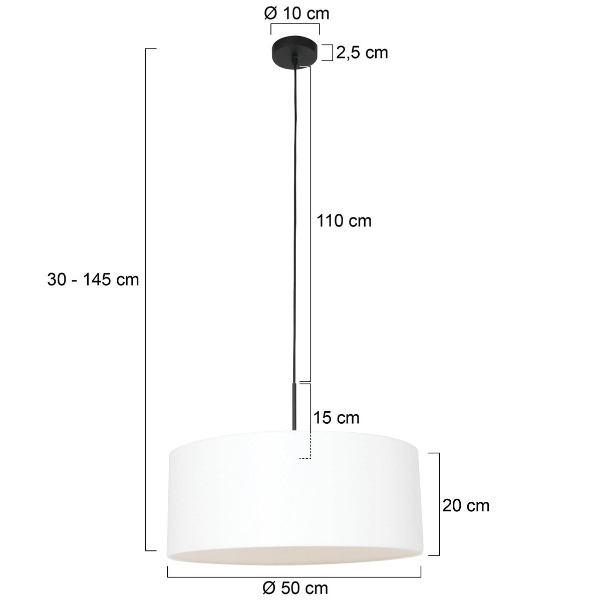 Hanglamp Sparkled Light 8154ZW zwart met wit grof linnen kap
