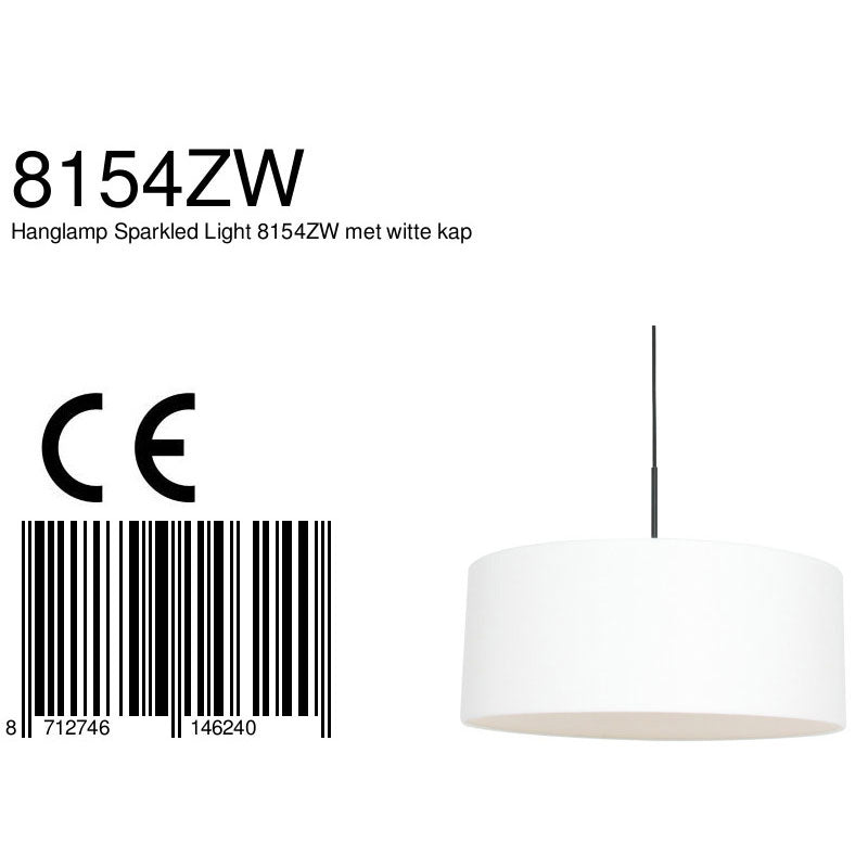 Hanglamp Sparkled Light 8154ZW zwart met wit grof linnen kap
