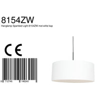 Hanglamp Sparkled Light 8154ZW zwart met wit grof linnen kap