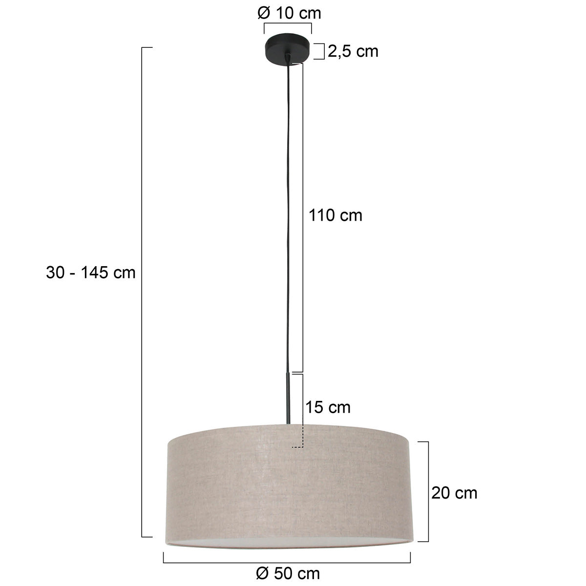 Hanglamp Sparkled Light 8155ZW, zwart met een grove grijze linnen kap
