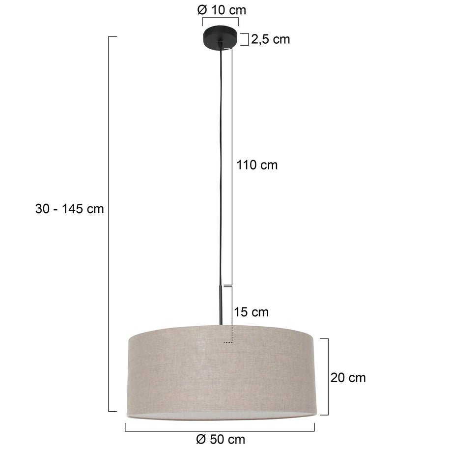 Hanglamp Sparkled Light 8155ZW, zwart met een grove grijze linnen kap