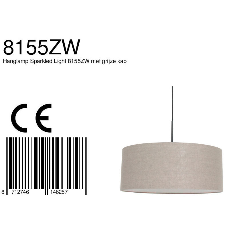Hanglamp Sparkled Light 8155ZW, zwart met een grove grijze linnen kap