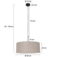 Hanglamp Sparkled Light 8155ZW, zwart met een grove grijze linnen kap