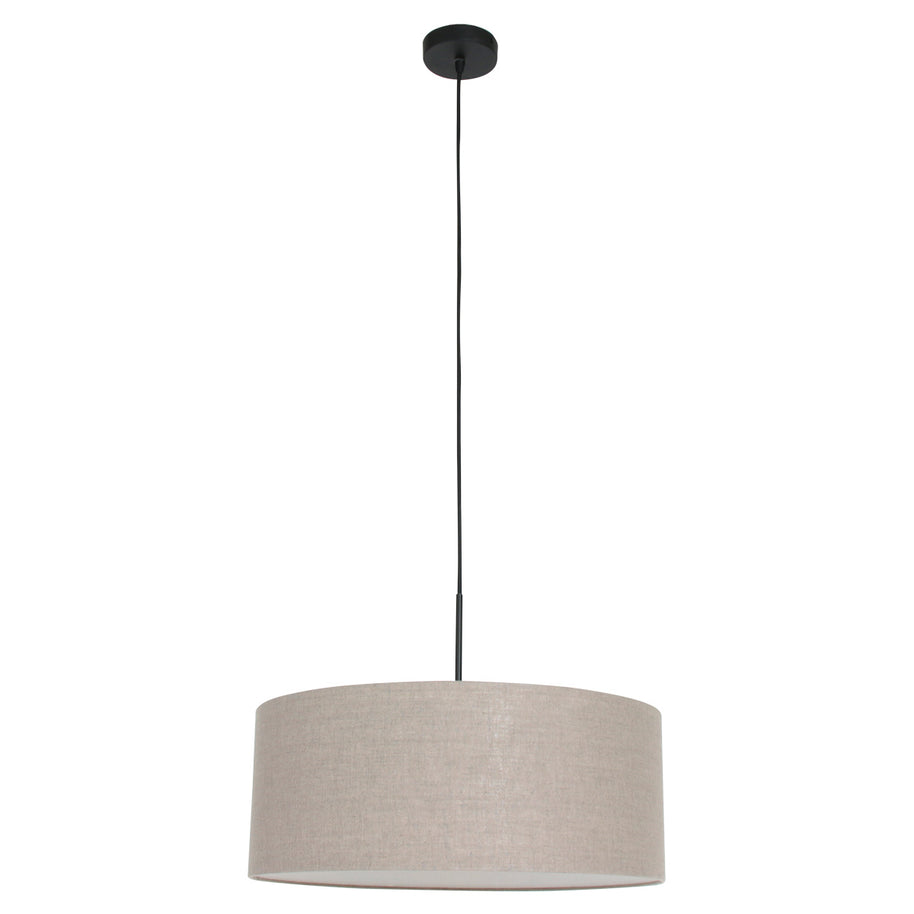Hanglamp Sparkled Light 8155ZW, zwart met een grove grijze linnen kap