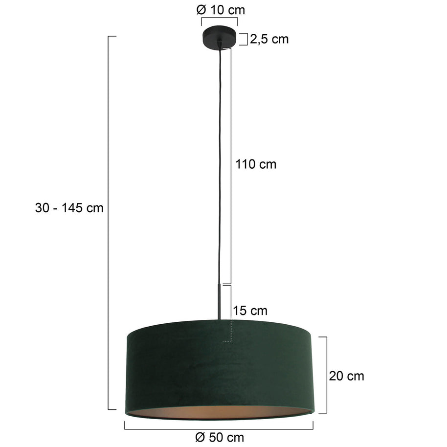 Hanglamp Sparkled Light 8156ZW, zwart met groen velours kap