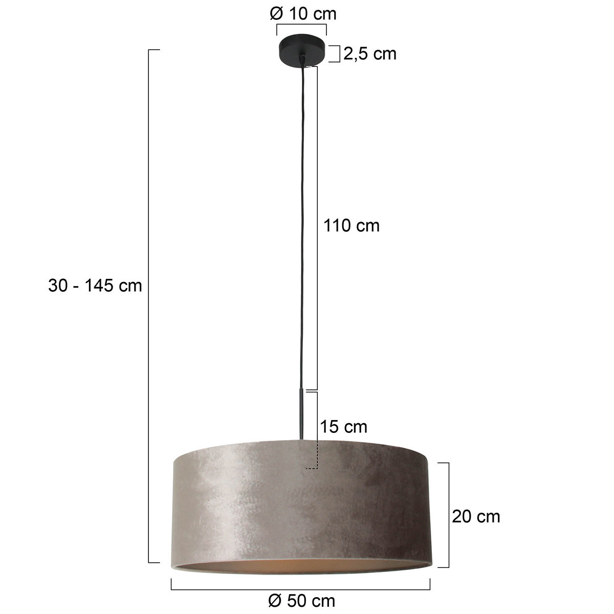 Hanglamp Sparkled Light 8157ZW zwart met grijze luxe velourskap