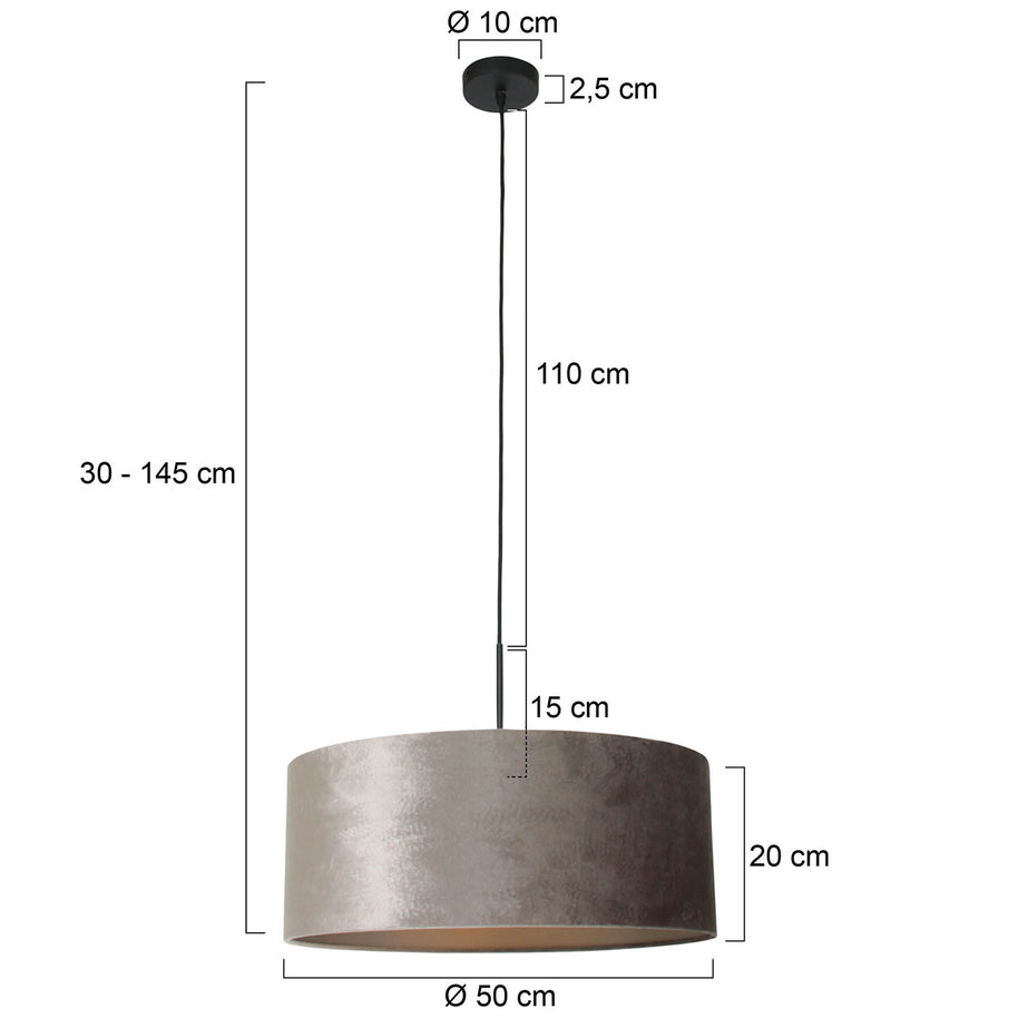 Hanglamp Sparkled Light 8157ZW zwart met grijze luxe velourskap