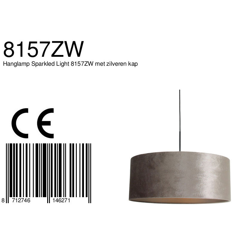 Hanglamp Sparkled Light 8157ZW zwart met grijze luxe velourskap