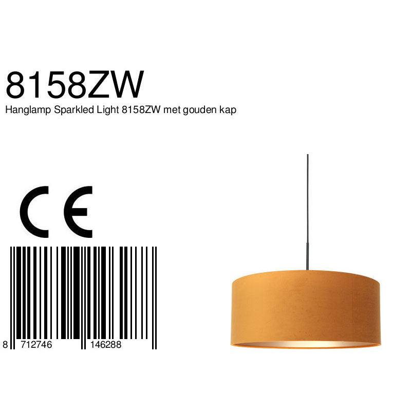 Hanglamp Sparkled Light 8158ZW zwart met charmante gouden velourskap