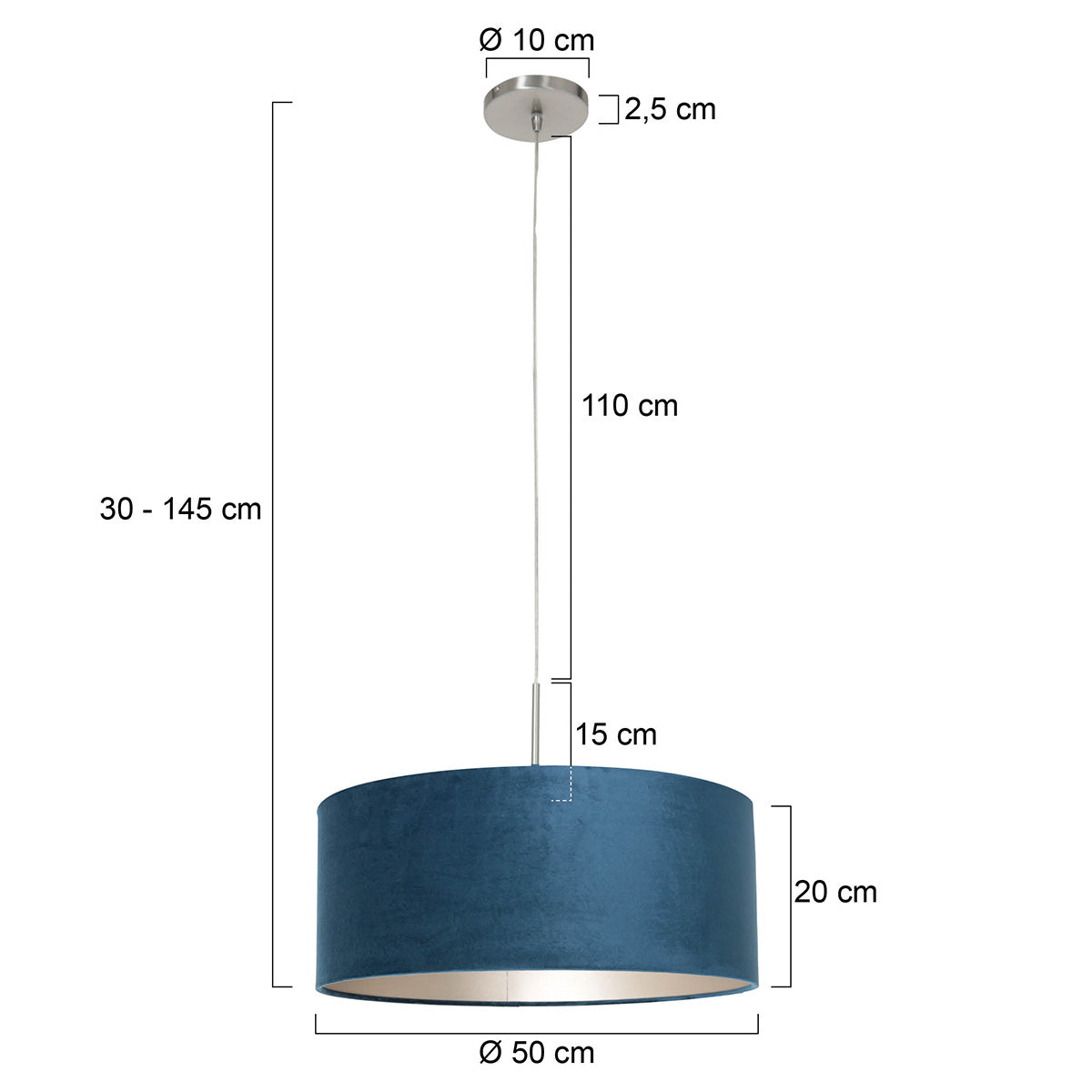 Hanglamp Sparkled Light 8247ST staal met luxe blauwe velourskap