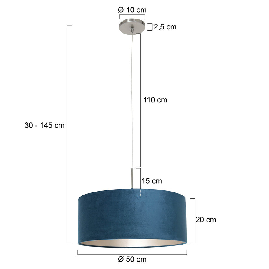 Hanglamp Sparkled Light 8247ST staal met luxe blauwe velourskap