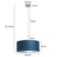 Hanglamp Sparkled Light 8247ST staal met luxe blauwe velourskap