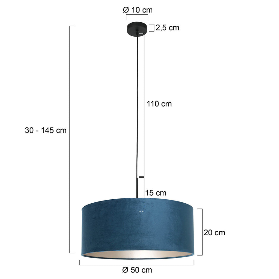 Hanglamp Sparkled Light 8248ZW zwart met luxe blauw velours kap