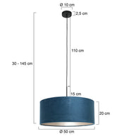 Hanglamp Sparkled Light 8248ZW zwart met luxe blauw velours kap