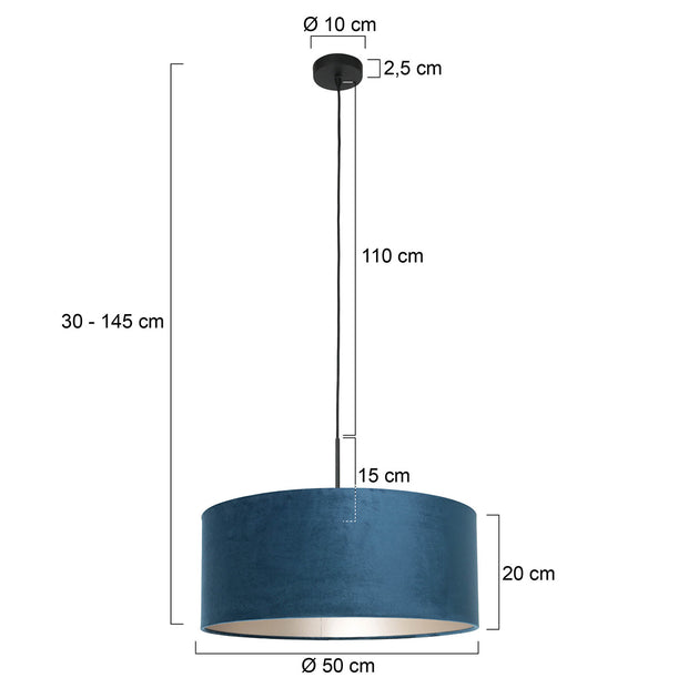 Hanglamp Sparkled Light 8248ZW zwart met luxe blauw velours kap